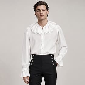 Rétro Vintage Médiéval Renaissance Chemise Manches longues Prince Gentleman Noble A Volants Déguisement Homme Halloween Carnaval Foire de la Renaissance LARP A