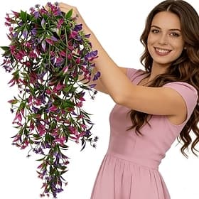 Lot de 2 guirlandes de fleurs artificielles en plastique, résistantes aux UV, faciles d'entretien et à l'effet réaliste. Idéales pour la décoration de la maiso