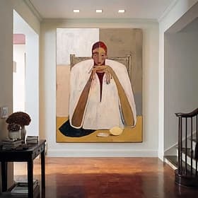 Peinture à l'huile originale représentant une femme, peinte à la main, à motifs géométriques. Décoration murale abstraite et moderne pour l'entrée du salon.
