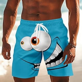 Men's Cartoon Swim Trunks Bathing Suits Swim Shorts Board Shorts Mid Waist Funny Daily Outdoor Beach Vacation Wear Side Pockets Mesh Lining Elastic Drawstring