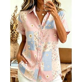 Femmes Chemise Fleuri Graphique ancien Élégant Moderne Manche Courte Col de chemise Hauts Réguliers Occasionnel Quotidien Bleu Rose Claire Rouge Violet Été Pri
