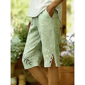 Femmes Pantalon capri Vacances ancien Capris Taille Moyenne Graphique Plantes Imprimé Confort Non Elastique Quotidien Extérieur Vacances Vert Été Printemps Cou
