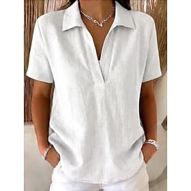 Femmes Chemise Chemisier Couleur Unie Élégant Occasionnel Manche Courte Col de chemise Hauts Réguliers Occasionnel vert jaunâtre Noir Blanche Rose Claire Kaki