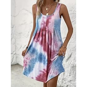 Femmes Mini robe Robe trapèze Vacances Occasionnel Plage Coupe Ample Graphique Abstrait Sans manches Col en U Bleu Rouge Vert foncé Vert Été Printemps