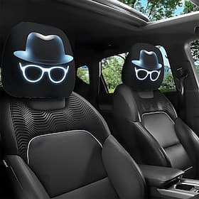 2/4 housses d'appuie-tête imprimées lunettes et chapeau de gentleman, style néon tendance, taille universelle, faciles à nettoyer, douces, confortables, durabl