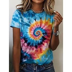 Women's T Shirt Print Graphic Tie Dye Stylish Classic Casual Short Sleeve Crew Neck Regular Tops Casual Daily Blue Purple Summer Spring