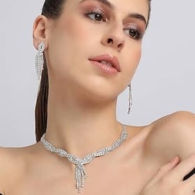 Boucles d'oreilles 2 Strass Zircon Boucles d'oreilles Collier Femmes Mignon Parure de Bijoux Pour Soirée