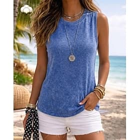 Femmes 100% Coton Chemise Henley Lavé Lavage à l'acide Lavage vintage ancien Mode Élégant Sans manches Manche Courte Manche raglan Henley Hauts Longs Occasionn