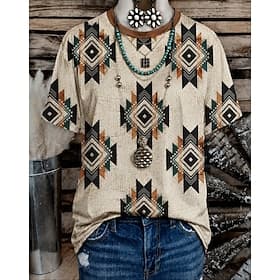 Women's Western Boho T Shirt Print Floral Graphic Geometric Vintage Stylish Casual Short Sleeve Crew Neck V Neck Round Neck Long Tops Casual Daily Weekend Gree