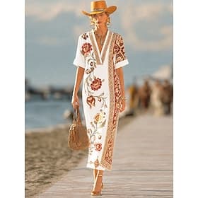 Femmes Robe maxi Robe Chemise Robe d'Été Robe Vintage Robe de Cérémonie Élégant Vacances ancien Manches au coude Maison Travail Plage Coupe régulière Fleuri Gr