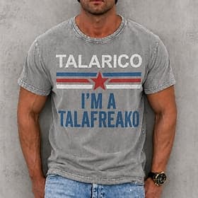 T-shirt homme Talarico «Je suis un Talafreako», 100% coton délavé à l'acide, manches courtes, col rond, imprimé DTG, mode quotidienne, vacances, printemps-é