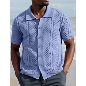 Homme Chemise Chemise Décontractée Chemise Boutonnée Chemise jacquard Bleu Ciel Manche Courte Uni Col de chemise Occasionnel Quotidien Évider Vêtement Tenue Él