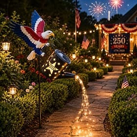 Lampe solaire sur piquet en forme d'aigle pour arrosoir, commémorant le 250e anniversaire des États-Unis; décoration de jardin extérieure patriotique rouge, b