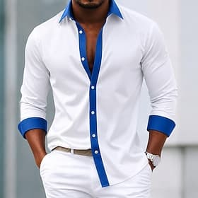 Homme Chemise Chemise habillée Chemise Boutonnée Bloc de Couleur Quotidien Affaires Bleu Bleu Ciel Orange Marron manche longue Col Rabattu Printemps Toutes sai