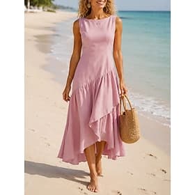 Femmes Robe maxi Robes Péplum ancien Vacances Coupe régulière Couleur Unie Sans manches Col ras du cou Blanche Ivoire violet clair taro Noir Olive verte Été