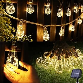 Guirlandes lumineuses solaires d'extérieur, guirlandes lumineuses solaires vintage en corde de chanvre pour terrasse, guirlandes lumineuses solaires étanches a