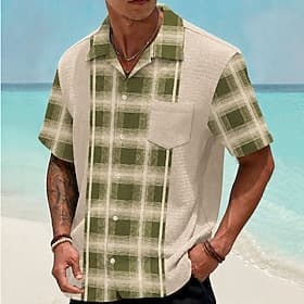 Homme Géométrique Plaid Art abstrait Chemise d'été Chemise Boutonnée Chemise froissée Manche Courte Mode Décontractée Quotidien Vacances à la Plage Été Printem