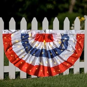 U.S. 250th Anniversary LED Lighted Patriotic Bunting Flag American Pleated Fan Flag Red White Blue 4th of July Outdoor Porch Fence Railing Decoration