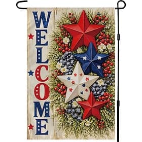 Lot de 2 décorations pour le 4 juillet: drapeau de jardin double face «Bienvenue» avec étoiles patriotiques, accessoires pour le 4 juillet, bannière patriot