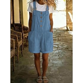 Femmes Salopette ancien Court Taille haute Uni Avec Poches Bouton Confort Non Elastique Vacances Formel Short vert armée Short rose Style court noir Style cour