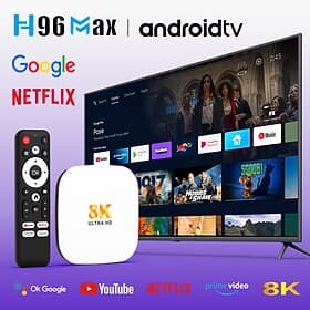 Boîtier TV Android H96 Max 14, lecteur multimédia intelligent 8K Ultra HD, télécommande vocale Google Assistant, compatible Netflix, YouTube, Prime Video et Go