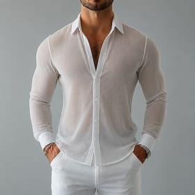 Hommes Chemise Chemise Décontractée Chemise Boutonnée Blanche manche longue Uni Col de chemise Occasionnel Quotidien Pur Vêtement Tenue Élégant Mode Fête Occas