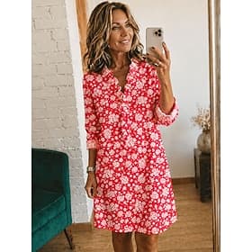 Femmes Robe Longueur Genou Robe fourreau Robe Décontractée Élégant Vacances Plage Fête Coupe régulière Fleuri Graphique manche longue Col en V Jaune Rouge Vert