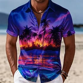 Homme Cocotier Plantes Tropicales Chemise en satin Chemises hawaïennes Chemise Aloha Manche Courte Hawaïen Quotidien Vacances Été Printemps Col Rabattu Chemise
