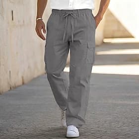 Per uomo Pantaloni Cargo Pantaloni di Lino Pantaloni Pantaloni Estivi Multi-tasche Gamba Dritta Semplice Comodità Traspirante Lunghezza intera Casuale Quotidia