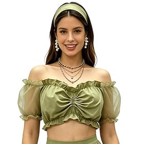 Oktoberfest Blouse Dirndl Épaules Dénudées Pantacourt Manches bouffantes Femme de ménage Bavarois Allemand Munich Prairies Femmes Carnaval Fête de la Bière Tis