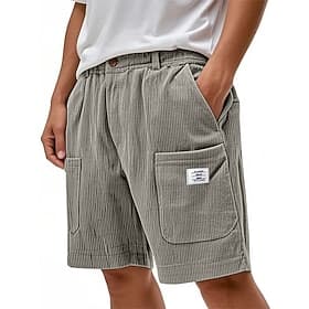 Homme Shorts Short décontracté Short en velours côtelé Avec Poches Taille Élastique Uni Bandes verticales Confort Respirant Longueur Genou Occasionnel Extérieu