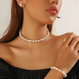 Parure de bijoux 3 Chrome 1 Bracelet Boucles d'oreilles Collier Femmes Mode Parure de Bijoux Pour Soirée
