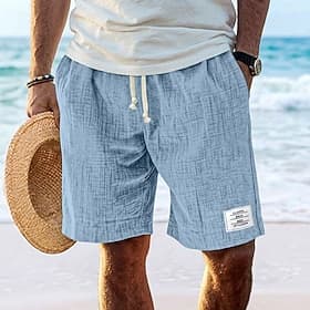 Men's Shorts Summer Shorts Beach Shorts Casual Shorts Drawstring Elastic Waist Solid Color Textured Comfort Breathable Knee Length Casual Daily Outdoor Fashion