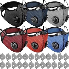 Lot de 6 masques anti-poussière réutilisables à filtre à charbon actif, respirants et ajustables, avec 24 filtres à charbon actif pour le travail du bois.