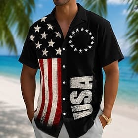4 juillet 2026, 250e anniversaire Homme Drapeau Américain Chemise Chemise d'été Chemise Boutonnée Manche Courte Patriotique Extérieur Festival Été Printemps Co