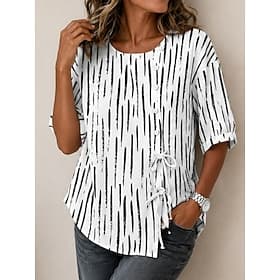 Femmes Chemise Chemise Bohème Chemise Décontractée Cordon de serrage A Ombre Graphique Géométrique Élégant Bohème Actif Demi Manches Col ras du cou Hauts Régul
