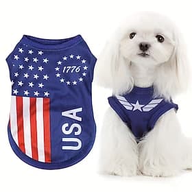 Gilet pour chien inspiré du drapeau américain, parfait comme t-shirt ou débardeur au quotidien, idéal pour les célébrations de la fête nationale américaine. Co