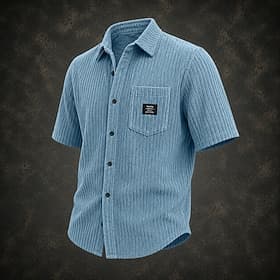 Hommes Chemise Chemise Décontractée Chemise en velours côtelé Chemise Boutonnée Noir Blanche Bleu clair Manche Courte Uni Col de chemise Occasionnel Quotidien