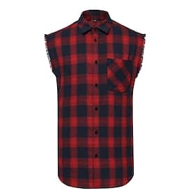 Homme Chemise Chemise Décontractée Chemise Boutonnée Rouge Sans manches Plaid Col de chemise Occasionnel Quotidien Poche Avant Vêtement Tenue Mode Streetwear O