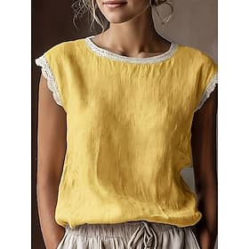 Femmes Débardeur Garniture en dentelle Uni Élégant Occasionnel Sans manches Col ras du cou Hauts Réguliers Occasionnel Quotidien Blanche Jaune Rose Claire Viol