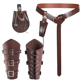 Set Rétro Vintage Médiéval Renaissance Ceinture Taille Protège-bras Sac Banane avec accessoires Guerrier Ranger Valkyrie Déguisement Celtique Viking Fantaisie