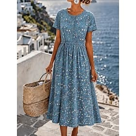 Femmes Robe Midi Robe d'Été Robe fourreau Robe d'été Vacances Fête Occasionnel Quotidien Bureau Plage Coupe régulière Fleuri Graphique Manche Courte Col ras du