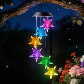 Lot de 2 carillons lumineux solaires transparents en forme d'étoile, à couleurs RGB changeantes, pour jardin, allée, terrasse, balcon ou maison (idéal pour Noë