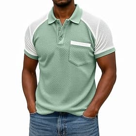 Homme Polo en seersucker Ice Silk Texturé Occasionnel Vacances Col Rabattu Manche Courte Mode Basique Patchwork Avec Poches Poids Léger Printemps Été Bleu Noi