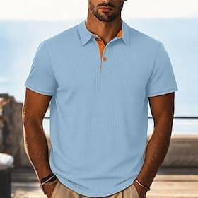 Homme Polo en seersucker Ice Silk Texturé Occasionnel Vacances Col Rabattu Manche Courte Mode Basique Uni Texturé Poids Léger Boutons Printemps Été Noir Blanc