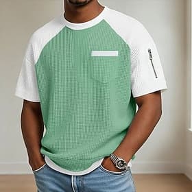 Homme Tee-shirt Gaufre T-shirt Manche Courte Col ras du cou Col en V Été Printemps Bloc de Couleur Streetwear Élégant Occasionnel Frange à pompons Patchwork Bl