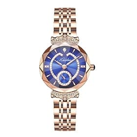 Women's Luxury Watch Rose Gold Stainless Steel Band Elegant Ladies Dress Watch with Faceted Blue Crystal Glass Diamond Accented Dial Fashion Analog Quartz Wris