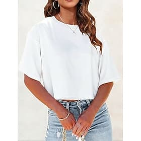 Women's T Shirt Tee Top Plain Stylish Short Sleeve Crew Neck Crop Tops Casual Daily Going out Black White Pink Army Green Light Blue Summer Spring