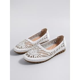 Chaussures blanches respirantes pour femmes, faciles à enfiler – ballerines confortables et ajourées avec semelle intérieure rembourrée et moelleuse, semelle e