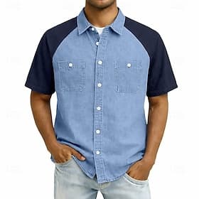 Homme Chemise Chemise Décontractée Chemise Boutonnée Teinture en vêtement Chemise délavée à l'acide Bleu Violet Vert Kaki Gris Manche Courte Bloc de Couleur Co